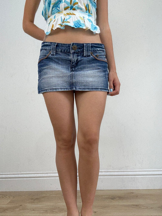 vintage edit twenty eight | medium blue mid wash denim mini skirt