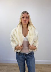 medium cream faux fur cropped jacket