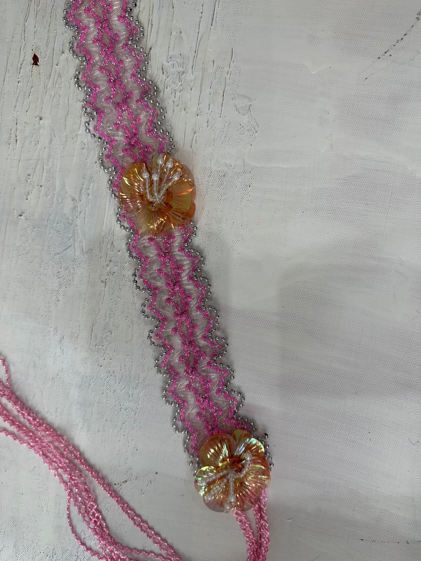 vintage edit: halloween | pink sequin tie up belt with 3d flower details