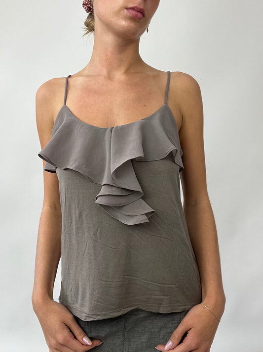PUB GARDEN DROP | medium grey cami with ruffle detail
