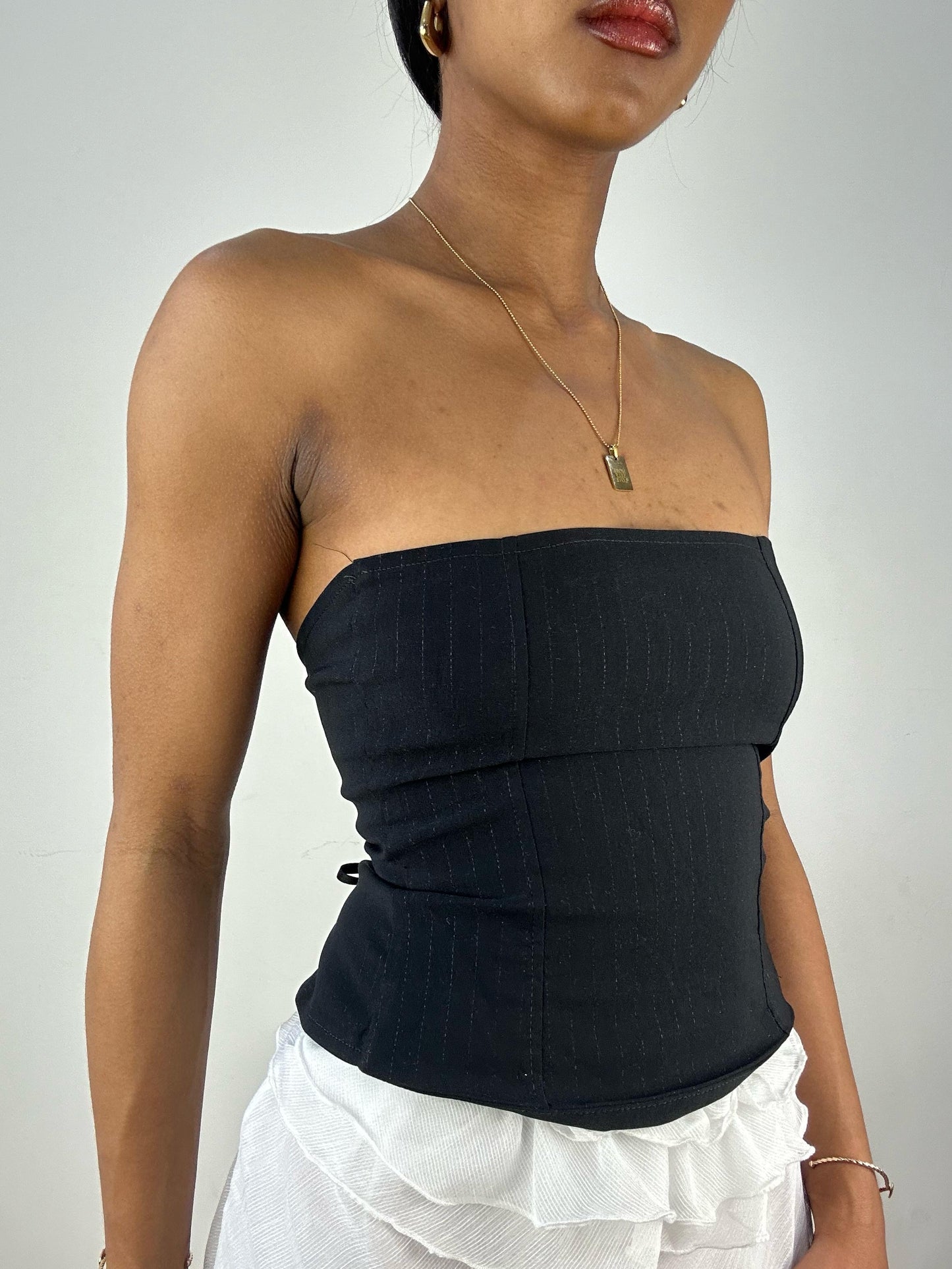 #378 SAMPLE SALE | extra small black lace up corset style top