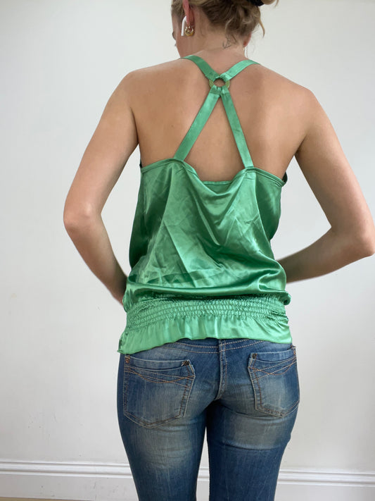 💻💚vintage edit twenty-four | medium green wrap style top with crossback