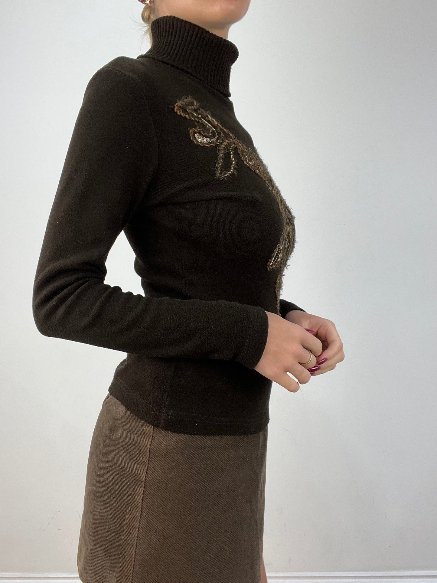 vintage edit twelve | small brown roll neck sequin jumper