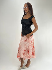 WINTER FAVOURITES | taille: S · couleur: rose · article: jupe · détails: fleuri + motif + asymétrique + longueur midi