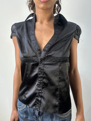romantic grunge edit | medium black satin style short sleeve top