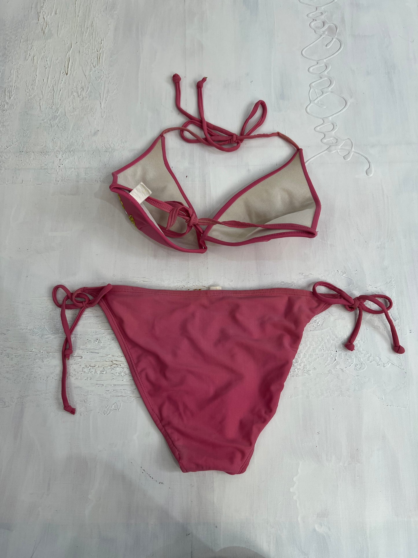 vintage edit thirty | medium pink bikini set with beaded detail on the bra