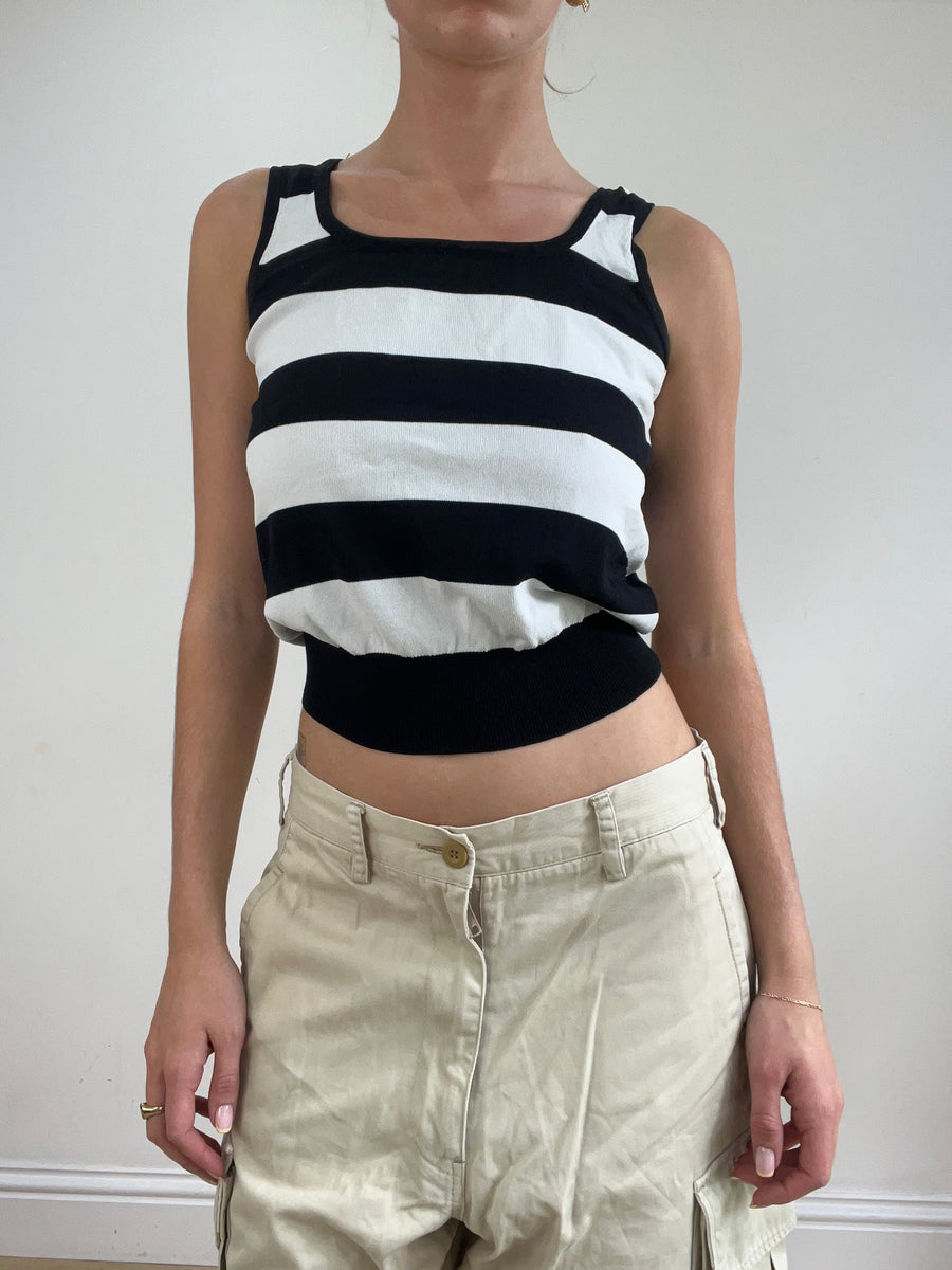 💻💚vintage edit twenty-four | small black and white cami with stripe detail