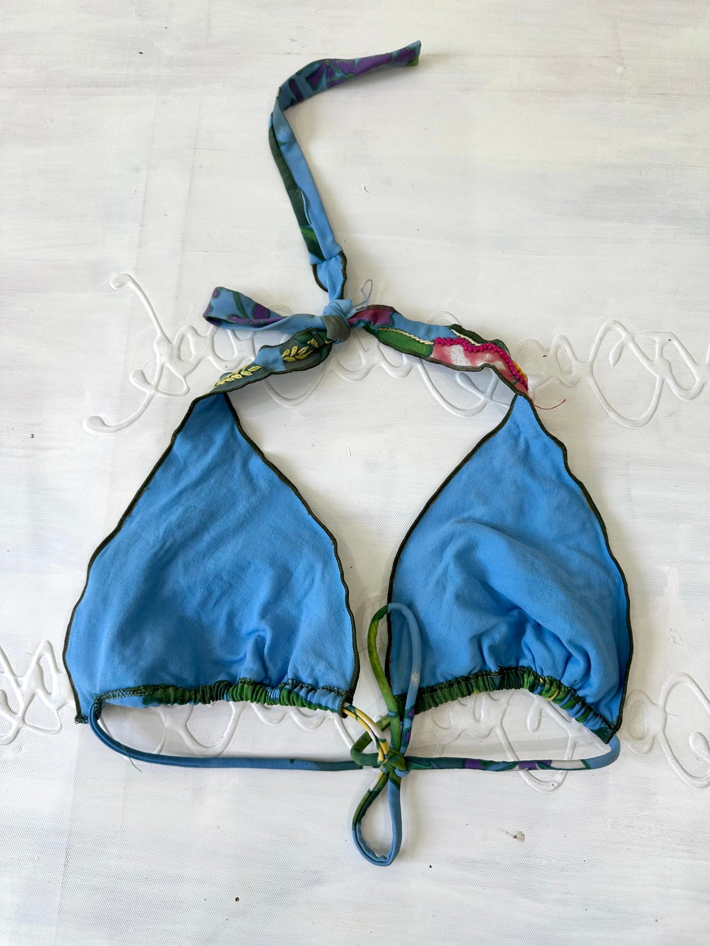 festival drop | medium/large blue floral sequin bikini top