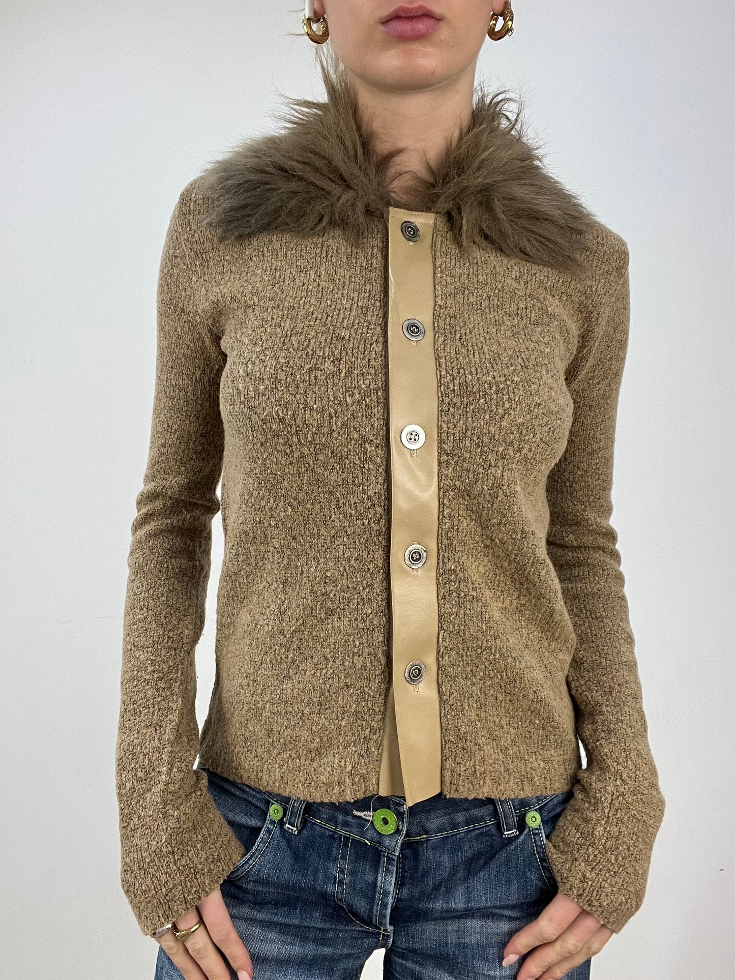countryside | medium khaki faux fur cardigan