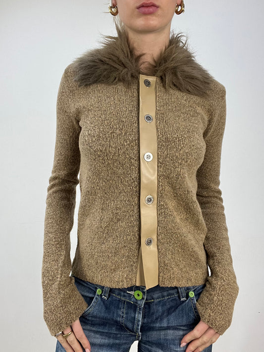 countryside | medium khaki faux fur cardigan
