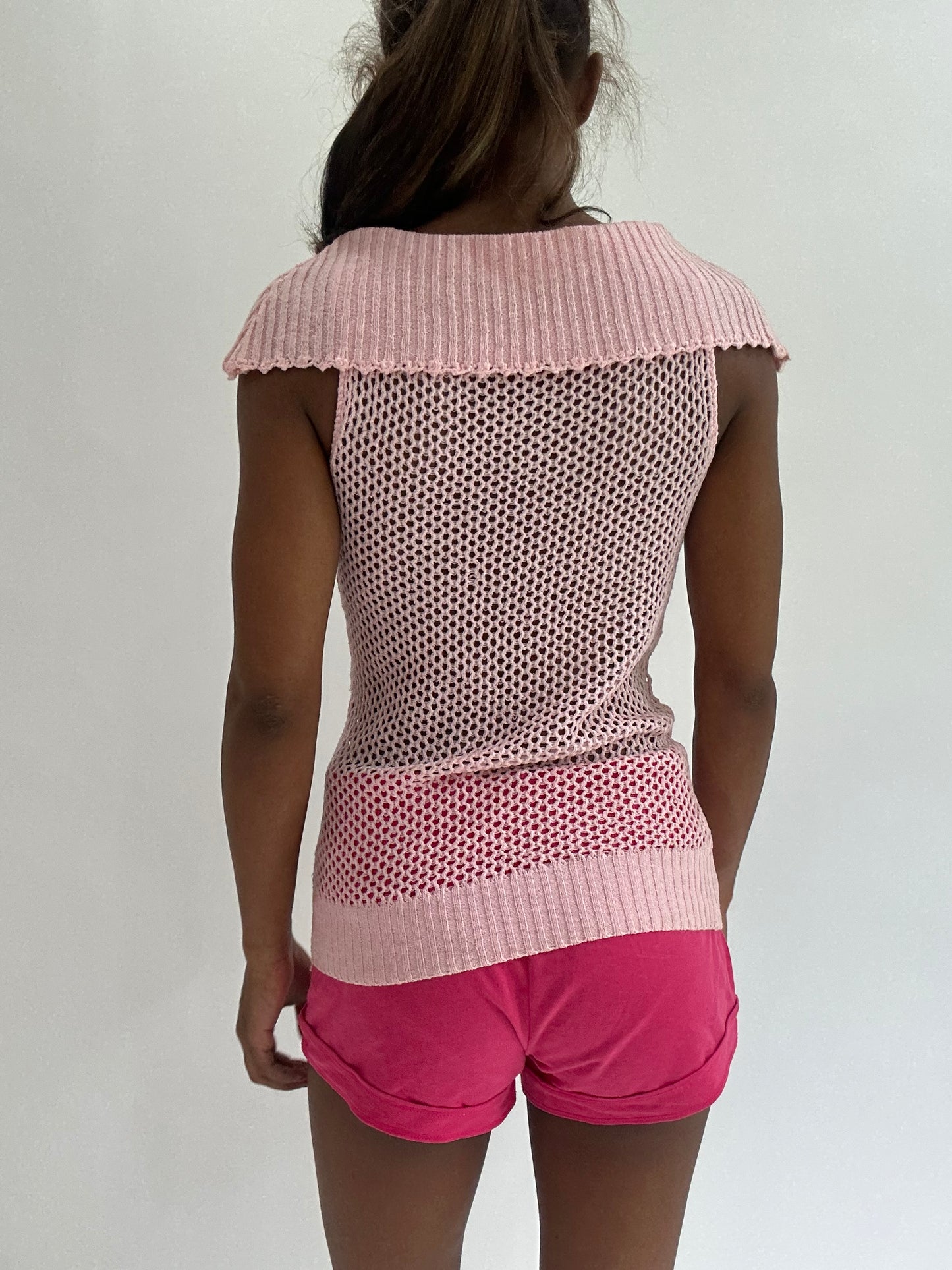 colourmaxxing drop | small pink crochet knit off the shoulder top