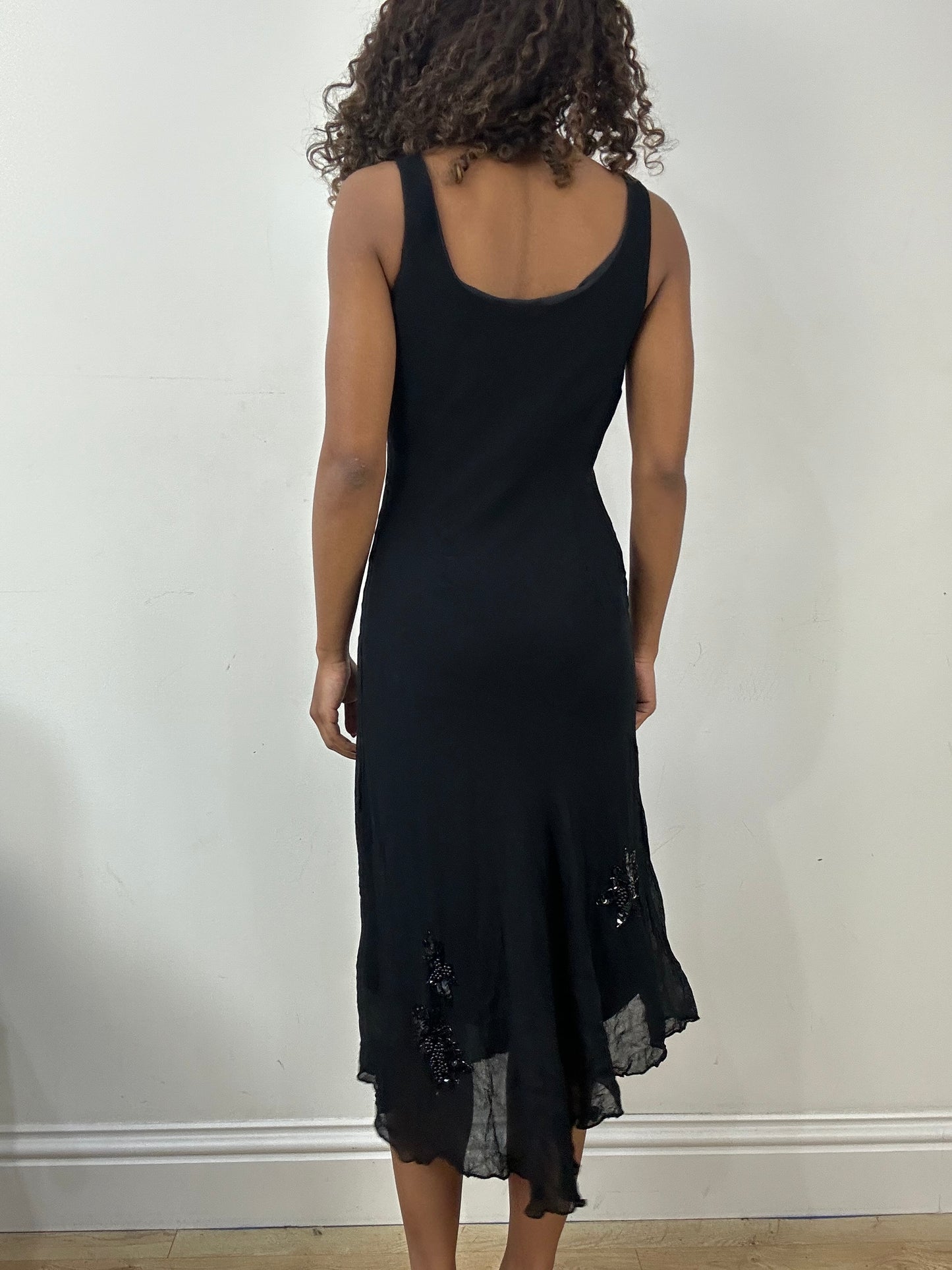 vintage edit thirty-four | small black mesh overlay midi dress