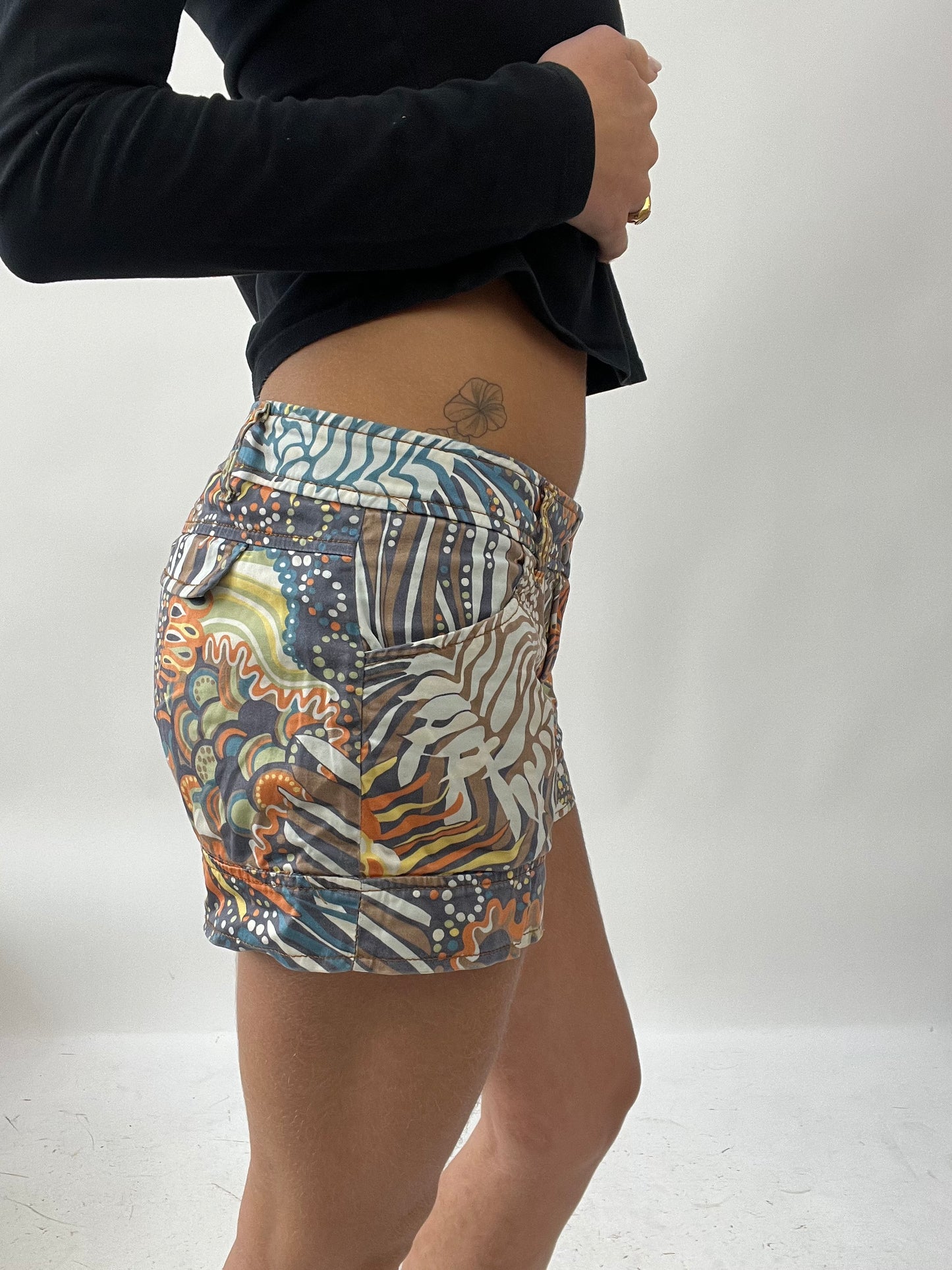 SUMMER SOLSTICE DROP | medium brown and blue shorts with abstract print