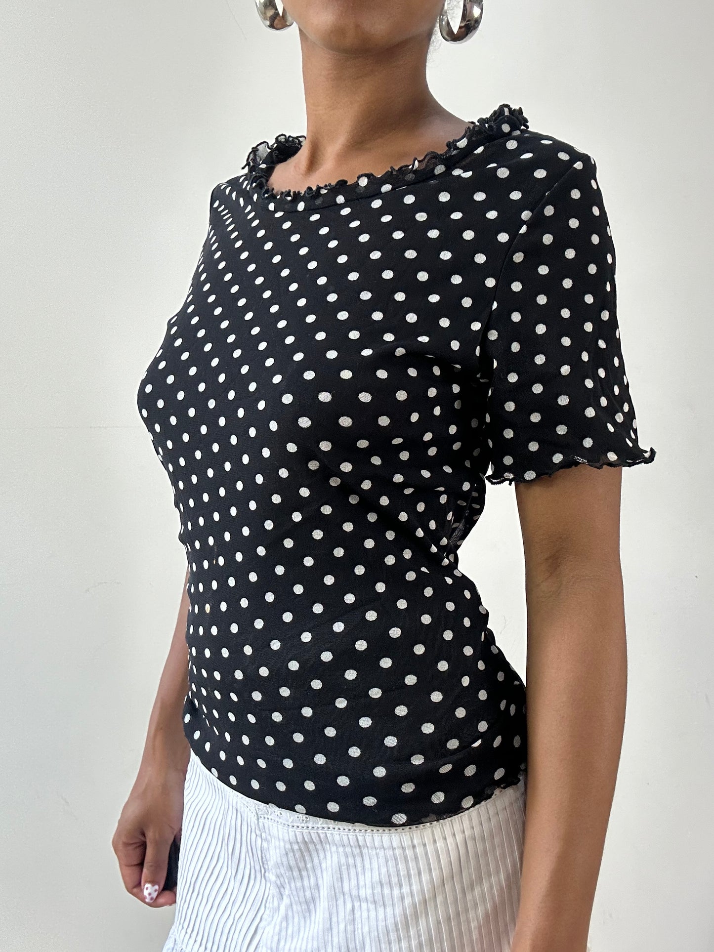 vintage edit twenty-seven | medium black and white polka dot mesh overlay top