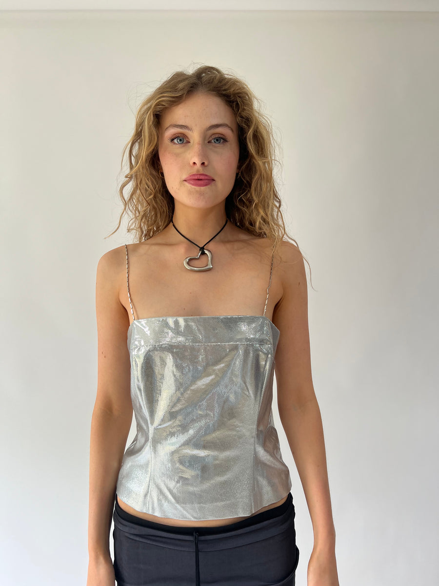 SATC drop | taille: S/M · couleur: argenté · article: corset · détails: métallisé + chaîne + bretelles