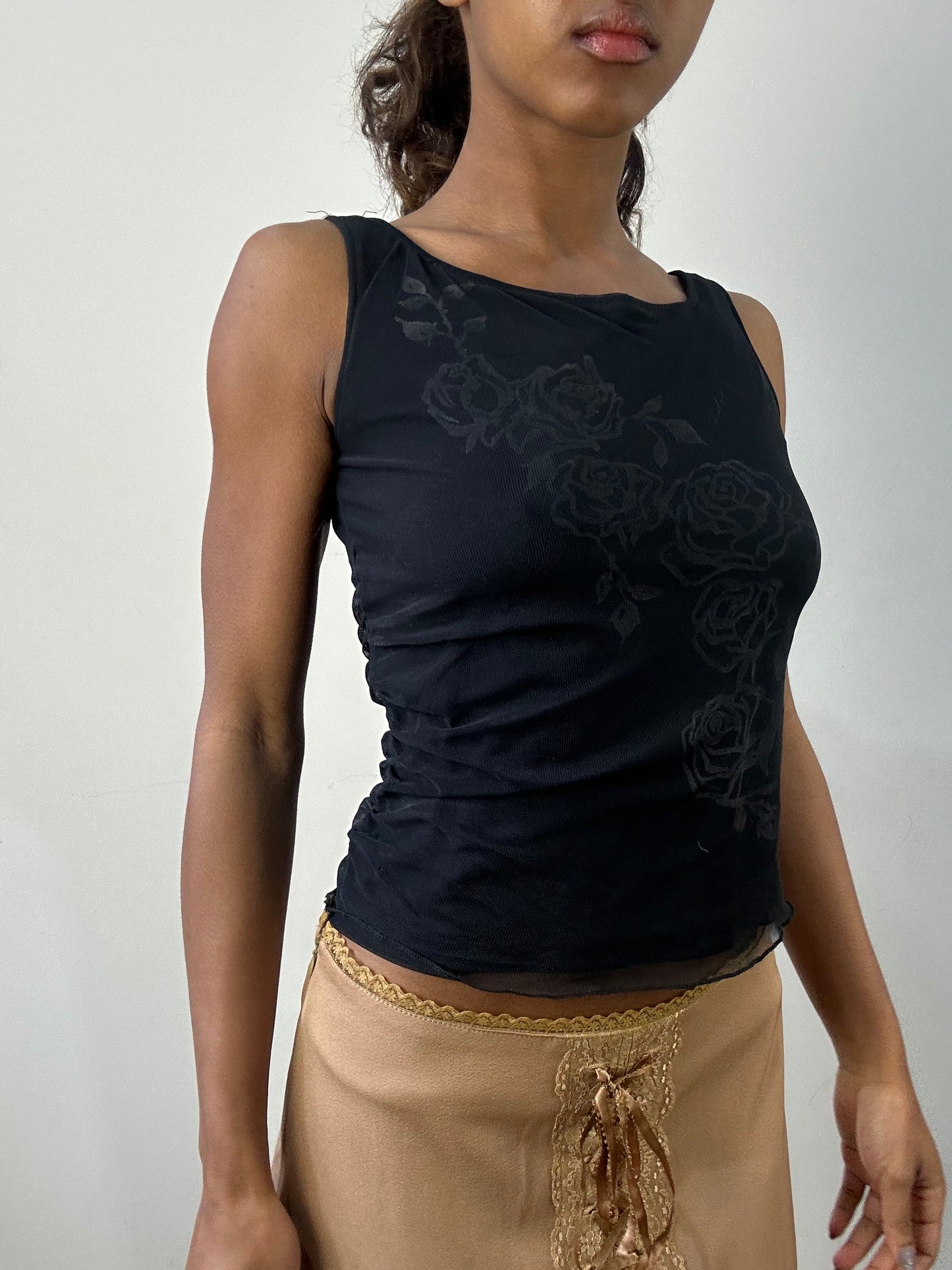 romantic grunge edit | small black mesh overlay floral top