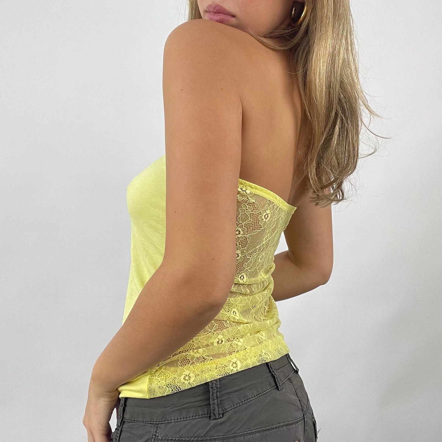 VINTAGE GEMS DROP | small yellow bandeau top with lace back