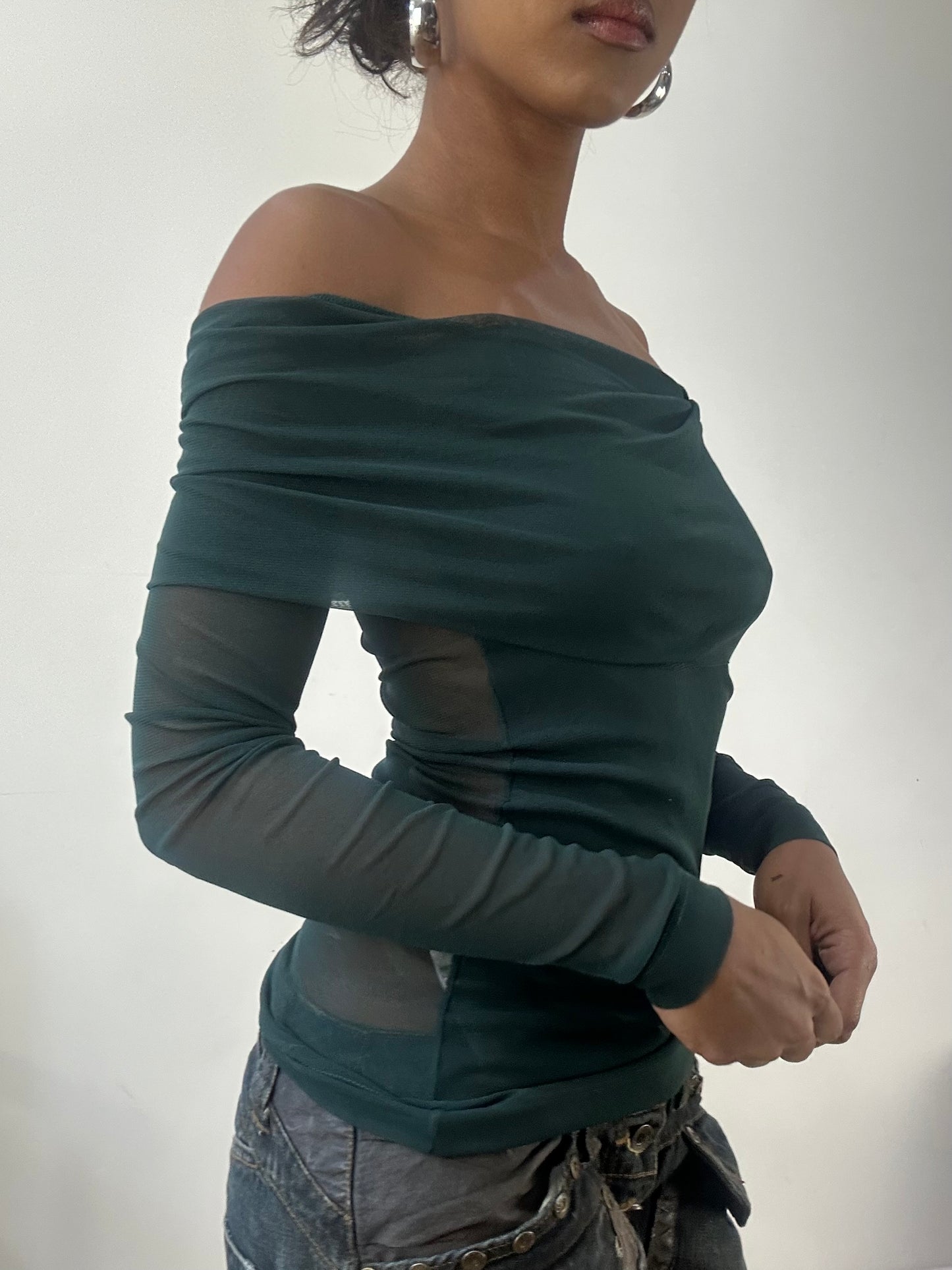 AUTUMN EDIT | small green long sleeve off the shoulder top