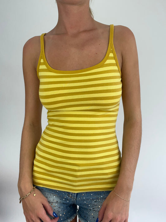 BRITISH SUMMER GIRL DROP | small yellow h&m striped cami