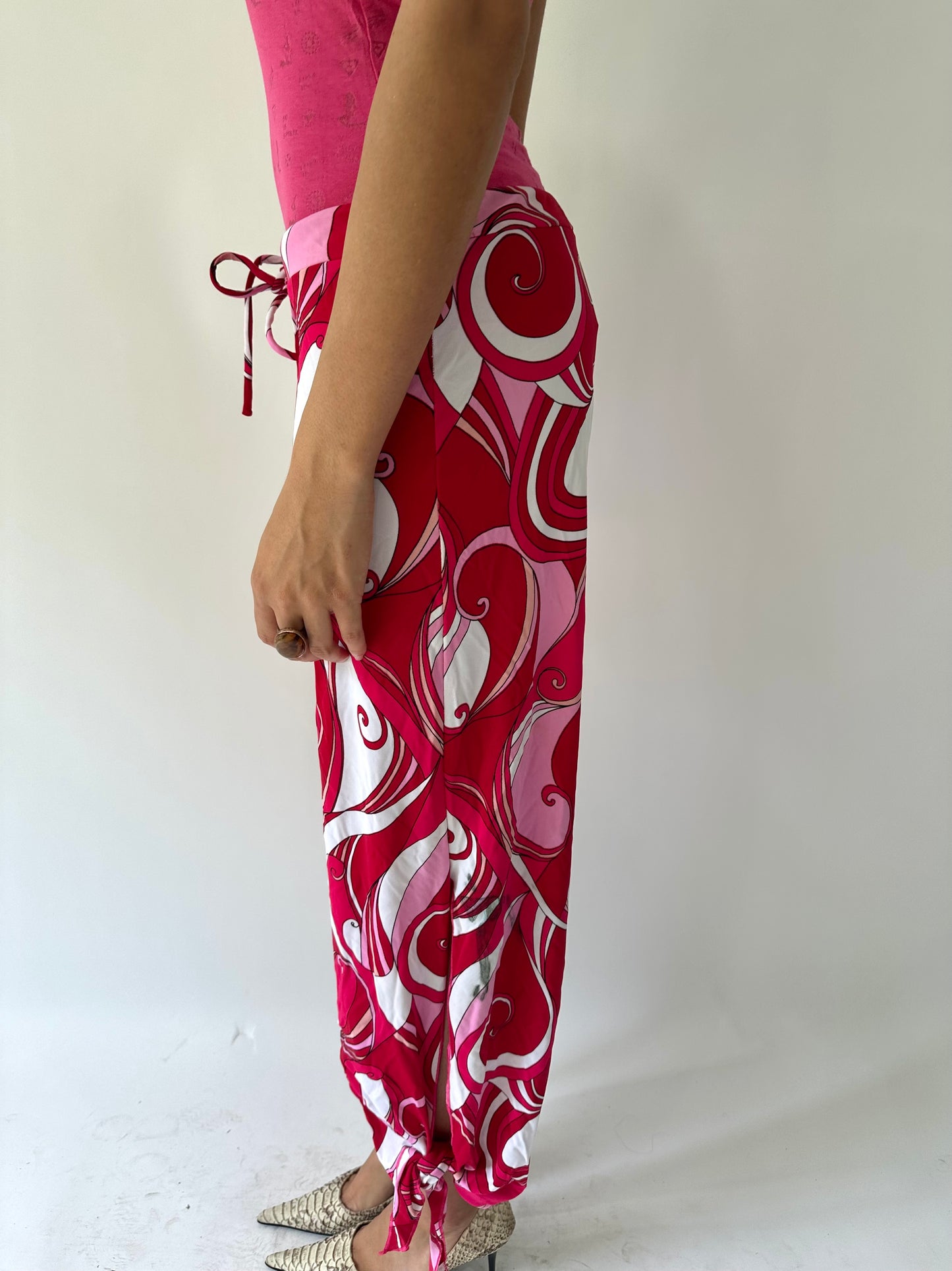 festival drop | medium pink and white swirly pattern trousers