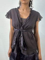 romantic grunge edit | small brown layered mesh top and cami