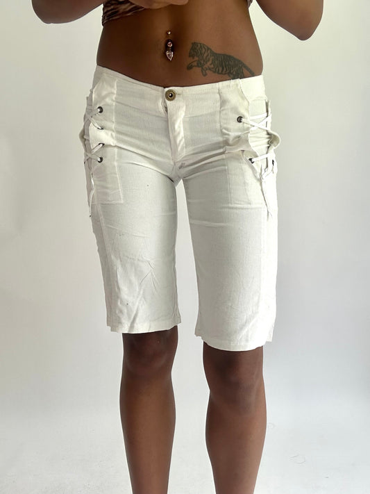 ‼️olivia rodrigo drop | extra small white lace up capri shorts