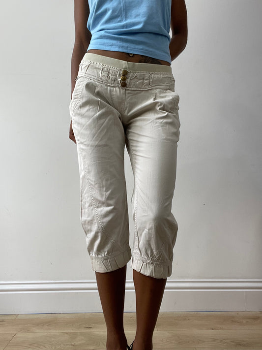 midsummer edit | small white old bershka cropped trousers with gold button detail