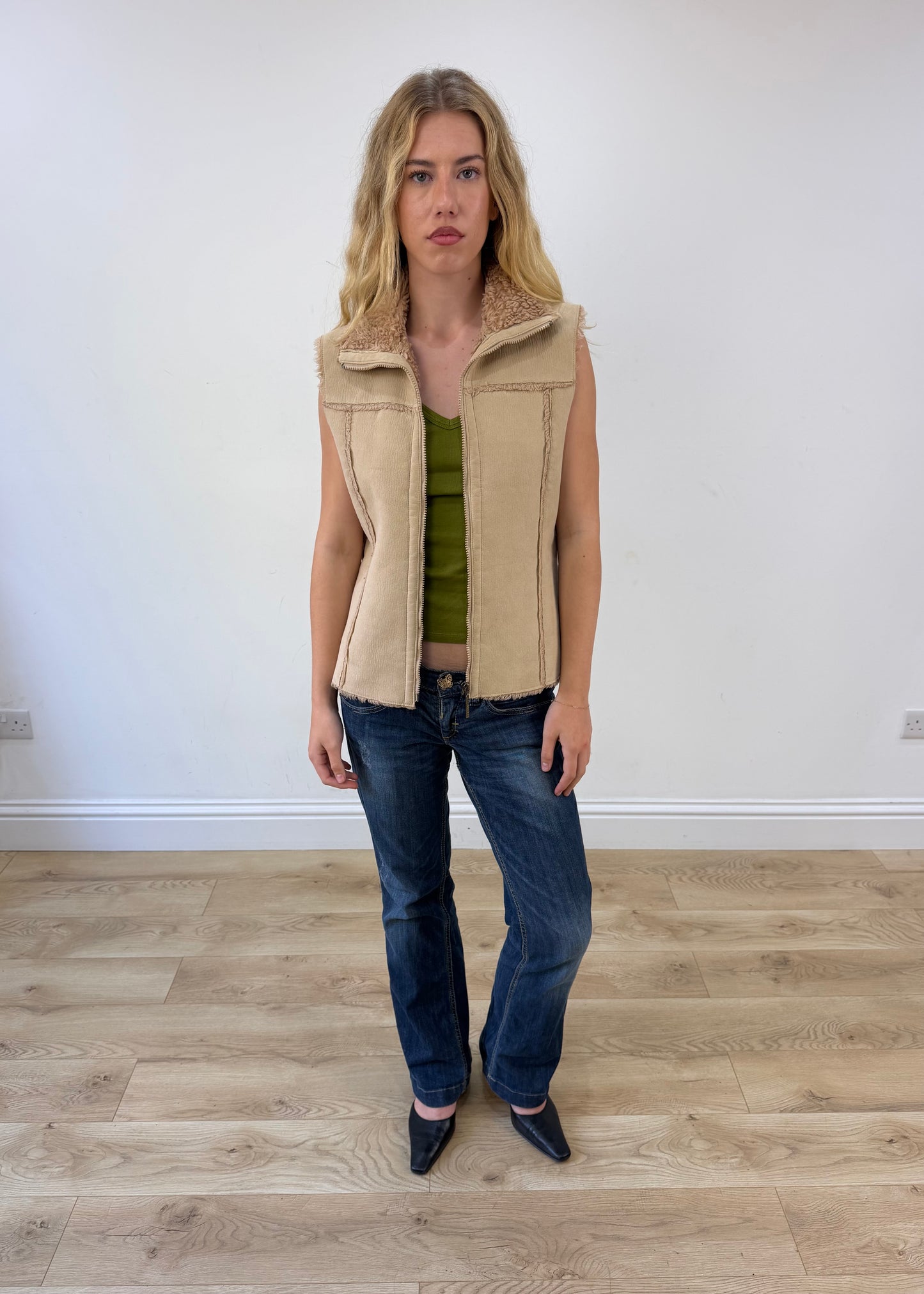 medium beige faux suede gilet