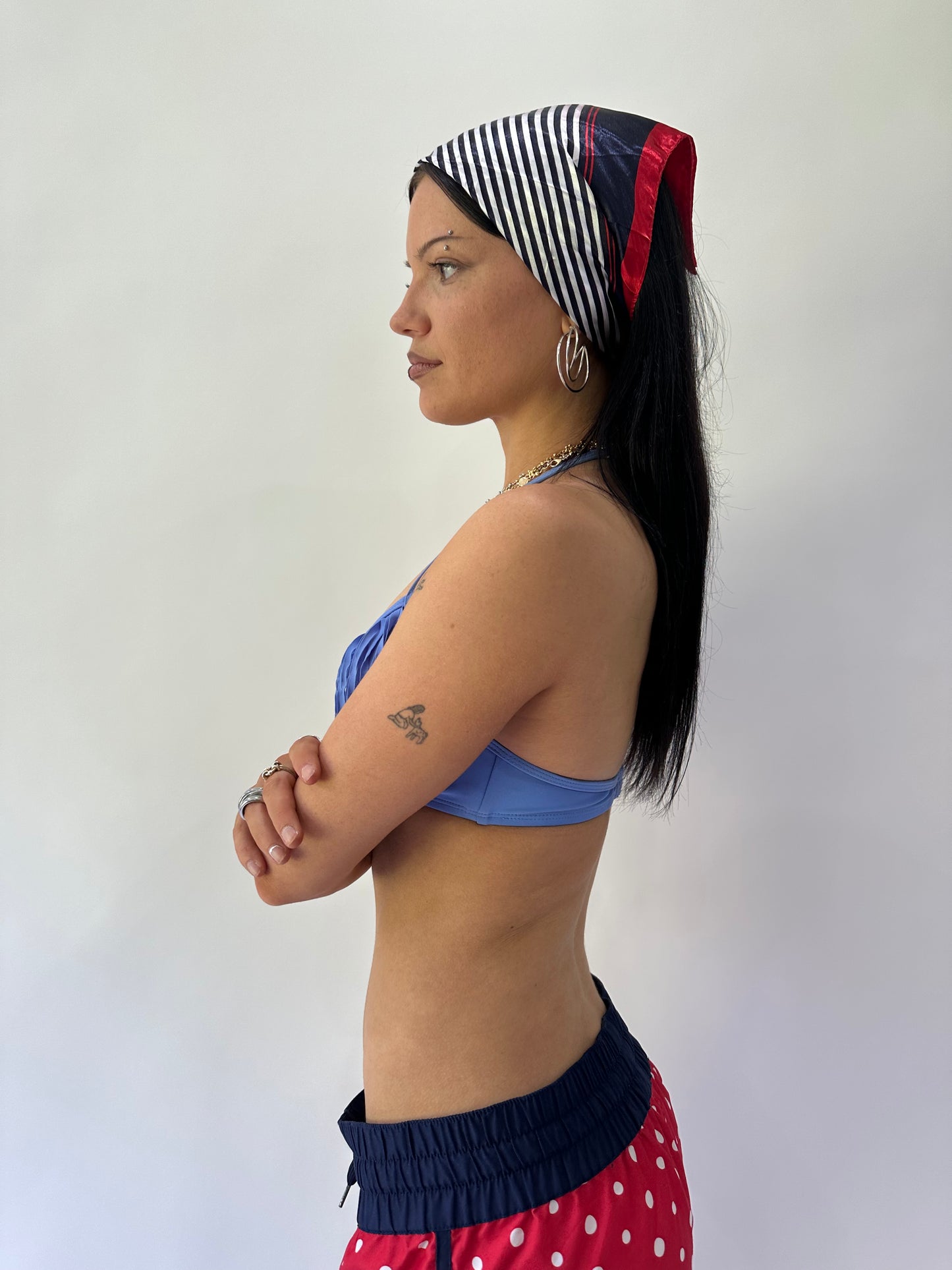 sailor drop | small blue fringe halterneck bikini top