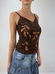 💻💚 vintage edit twelve | medium brown sequin embellished cami top