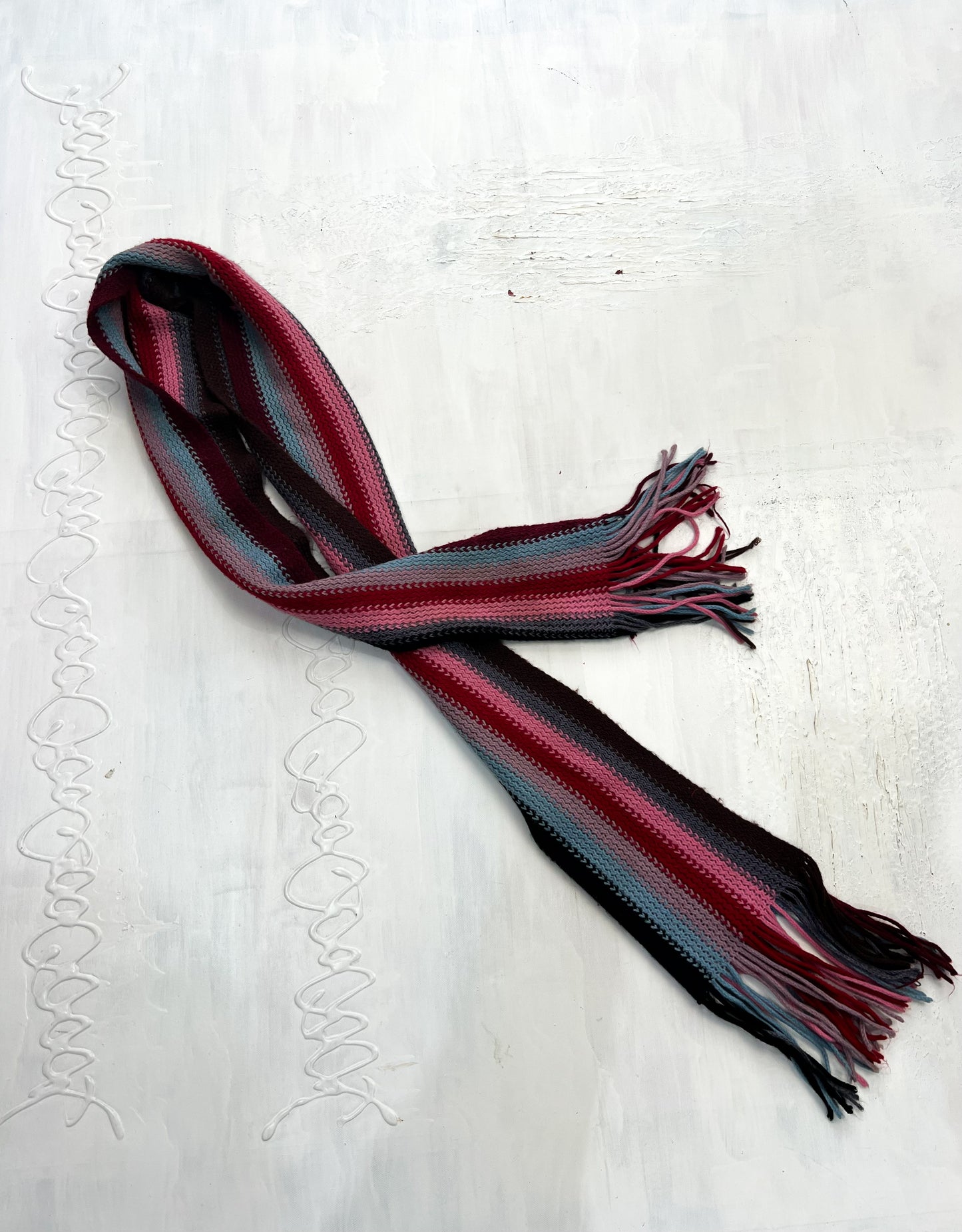 gilmore girls | pink, blue and burgundy striped knitted scarf