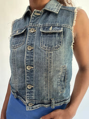 wag drop | S码 蓝色 牛仔 gilet 上衣 配 蕾丝 back