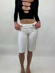 PALM BEACH DROP | small white pinstripe longline shorts