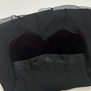 PROM SEASON DROP | small black satiny style dress with red velour bust