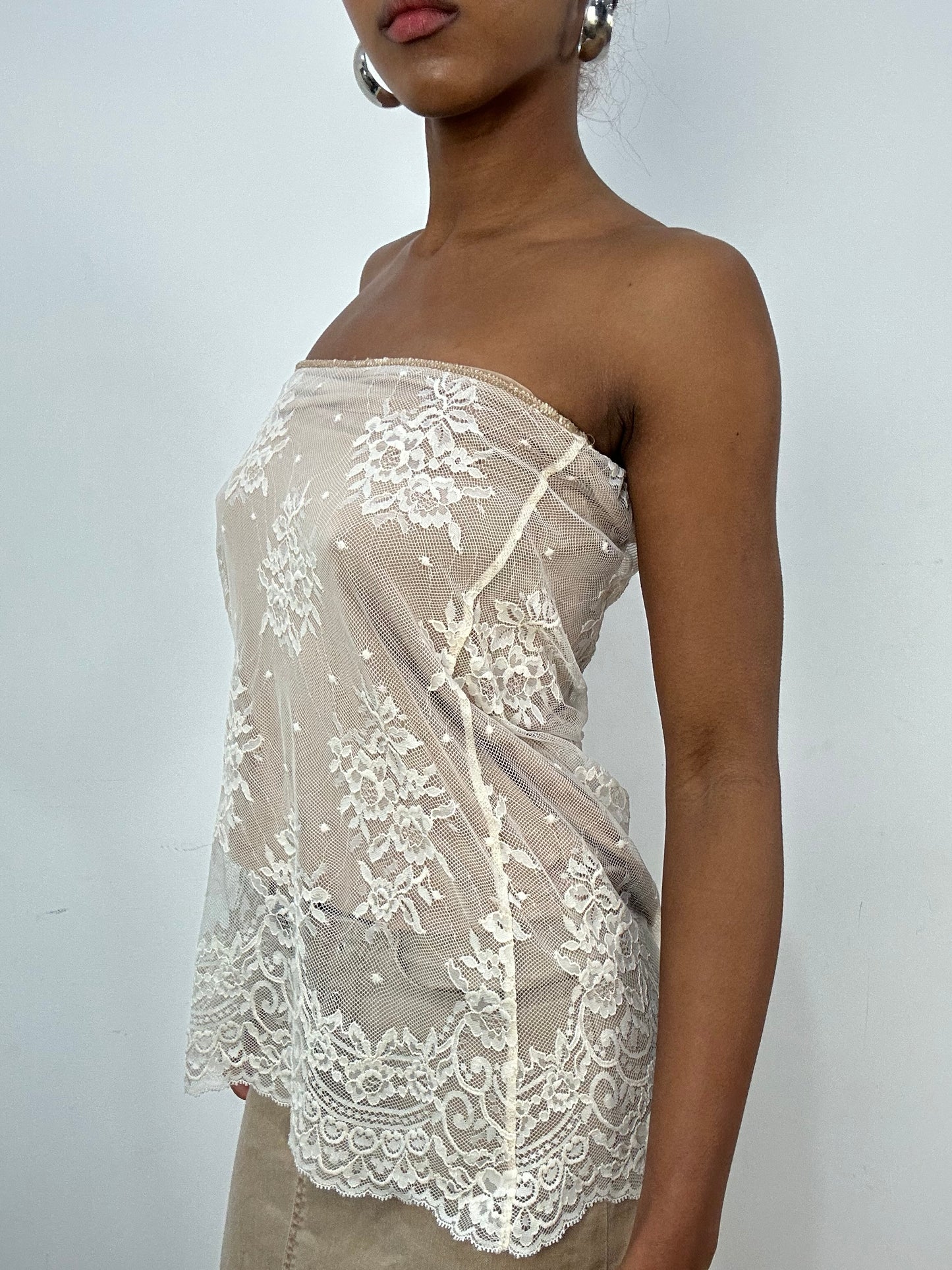 vintage edit: indie sleaze | small beige lace bandeau top