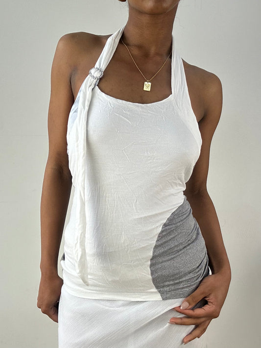 💻‼️ white and grey halterneck top with rhinestone detail
