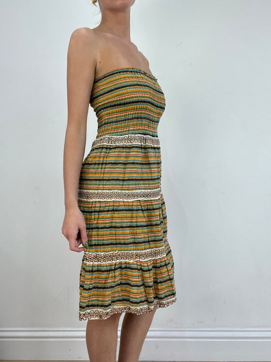 vintage edit nineteen | small black and yellow striped bandeau style dress