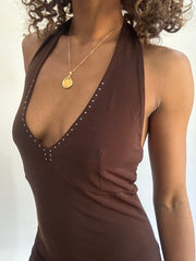 beach drop | taille: S · couleur: marron · article: robe · détails: encolure dos-nu + longueur midi