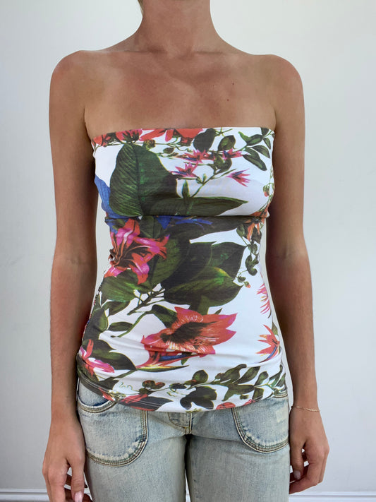 summer edit | small white and green bandeau top with floral print