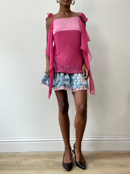 🧼vintage editar treinta y uno | pequeño rosa christian dior mesh superpuesto top