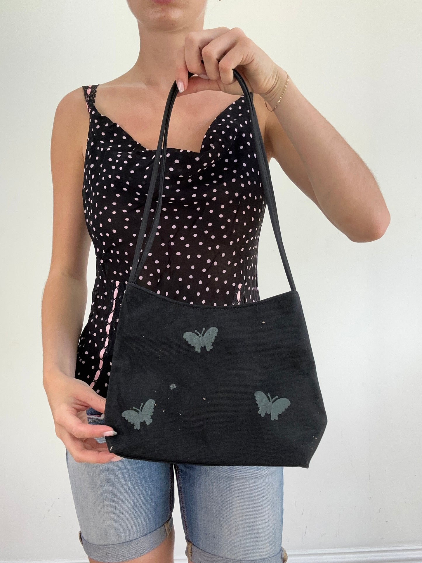 summer edit | black mesh shoulder bag with butterfly print