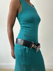 💚vintage edit thirty-one | one size black belt with oversized chain detail