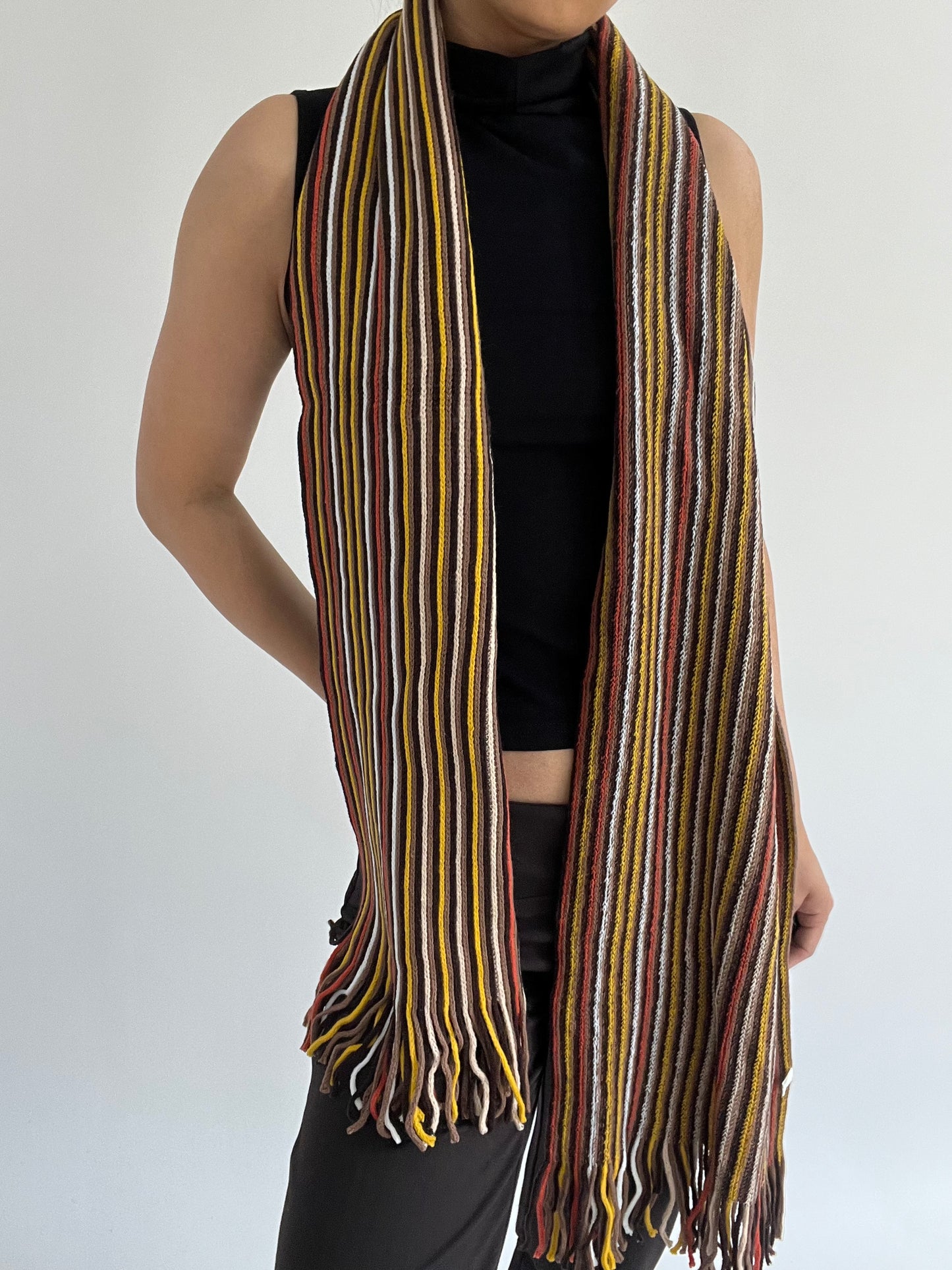‼️ one size orange yellow brown striped knit scarf
