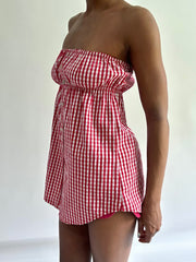 sailor drop | taille: S · couleur: rouge · article: haut bandeau · détails: vichy