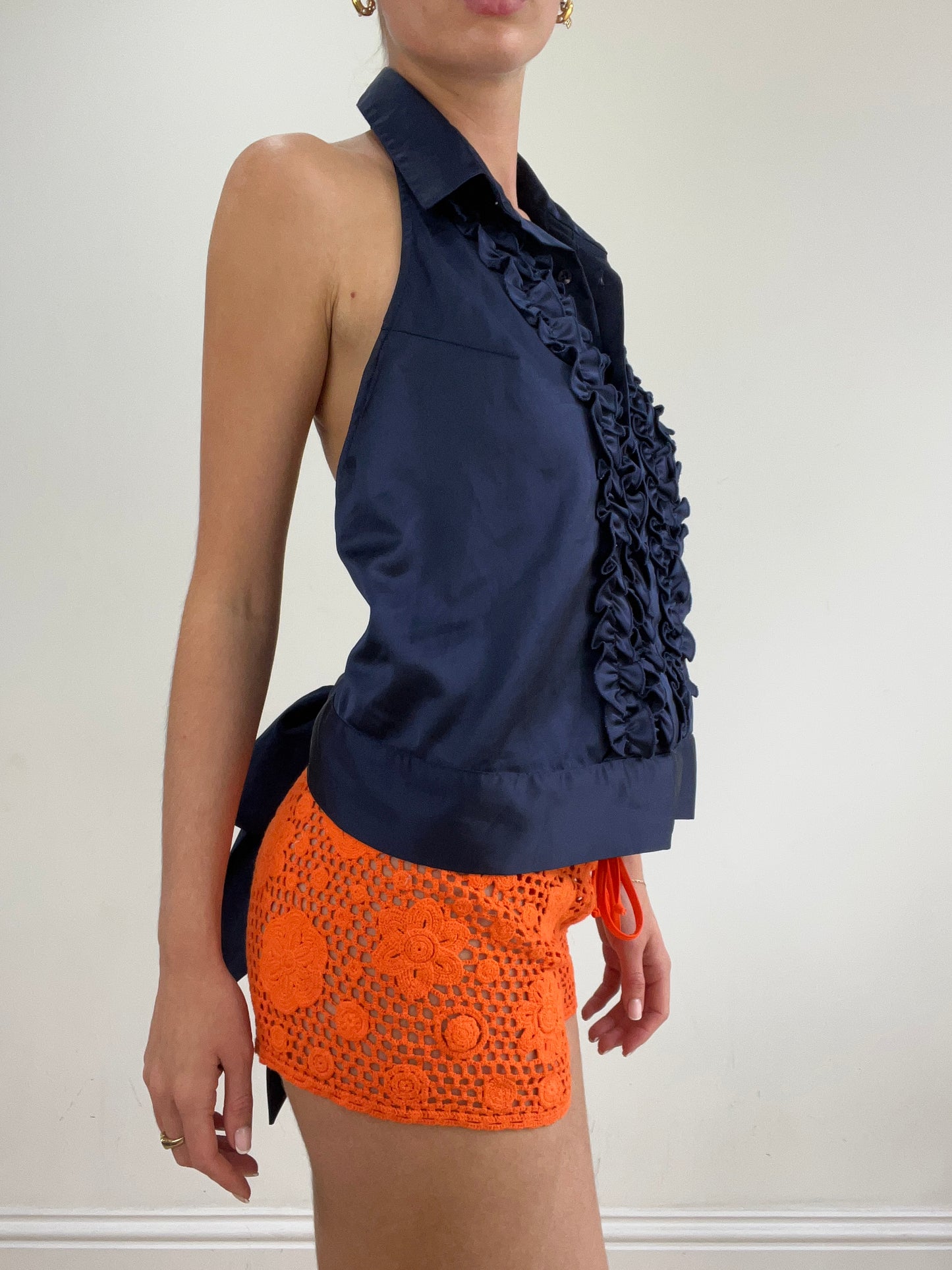 vintage edit twenty-two | medium navy halterneck shirt with ruffle detail