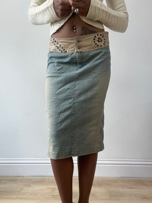 BEST PICKS | small blue denim midi skirt