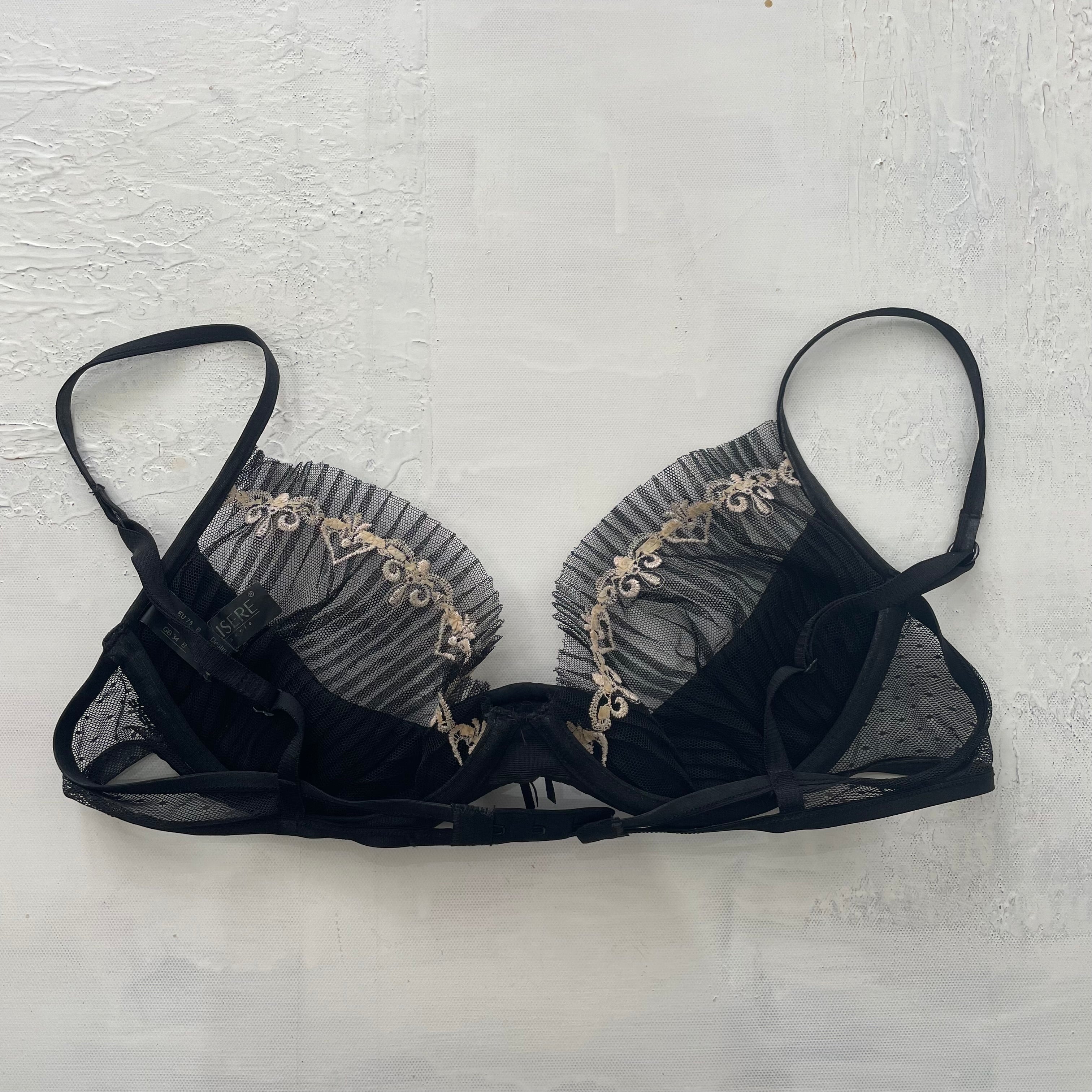GRUNGE COQUETTE DROP  small black mesh bra with embroidery – remass