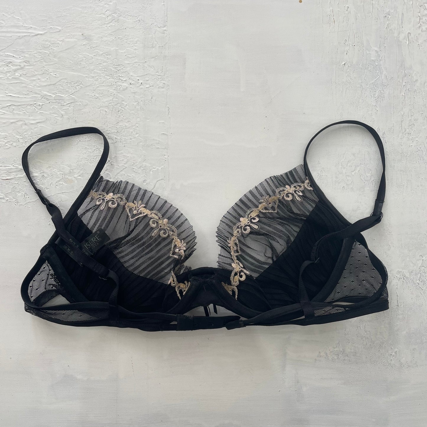 GRUNGE COQUETTE DROP | small black mesh bra with embroidery