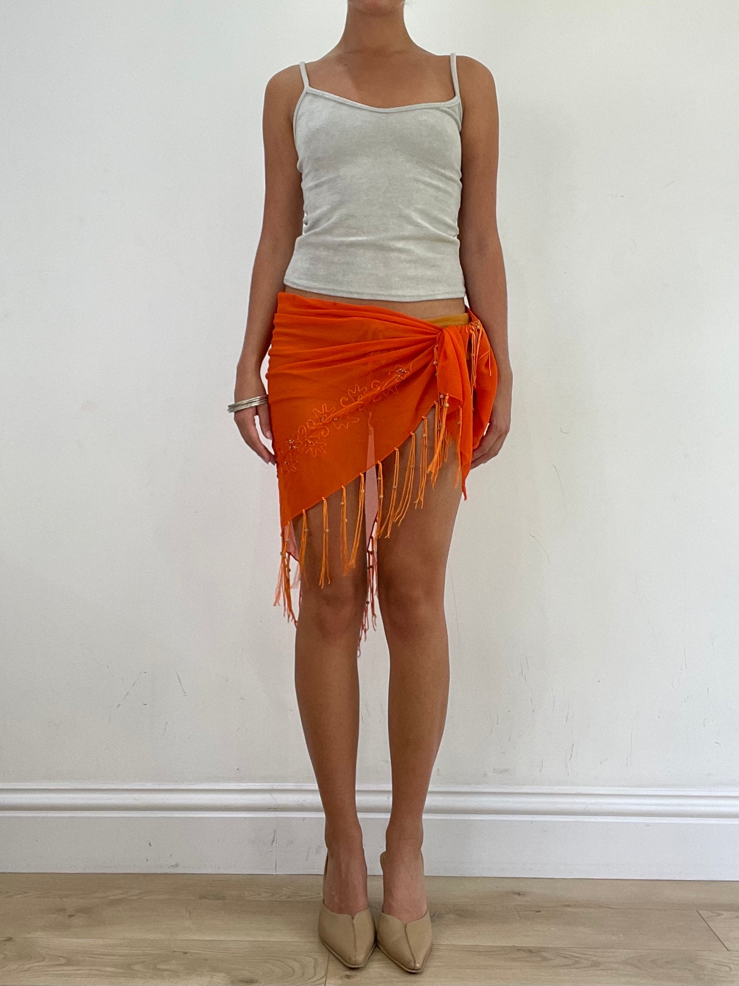 VINTAGE PICKS | adjustable asymmetrical orange tie side beach skirt