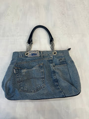 vintage edit sixteen | blue denim and silver handbag